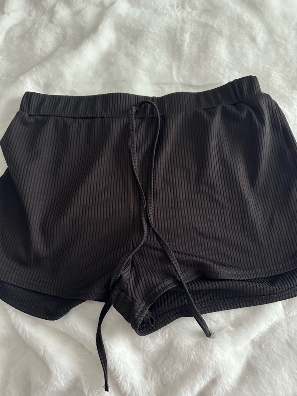 SHEIN Black Ribbed Drawstring Athletic Lounge Shorts